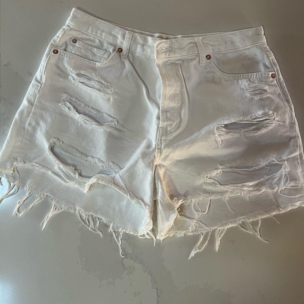 We the Free White Distressed Denim Shorts